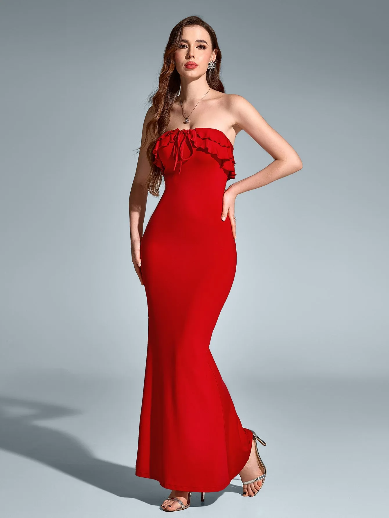 Embellished Trim Tie Front Mermaid Tube Dress