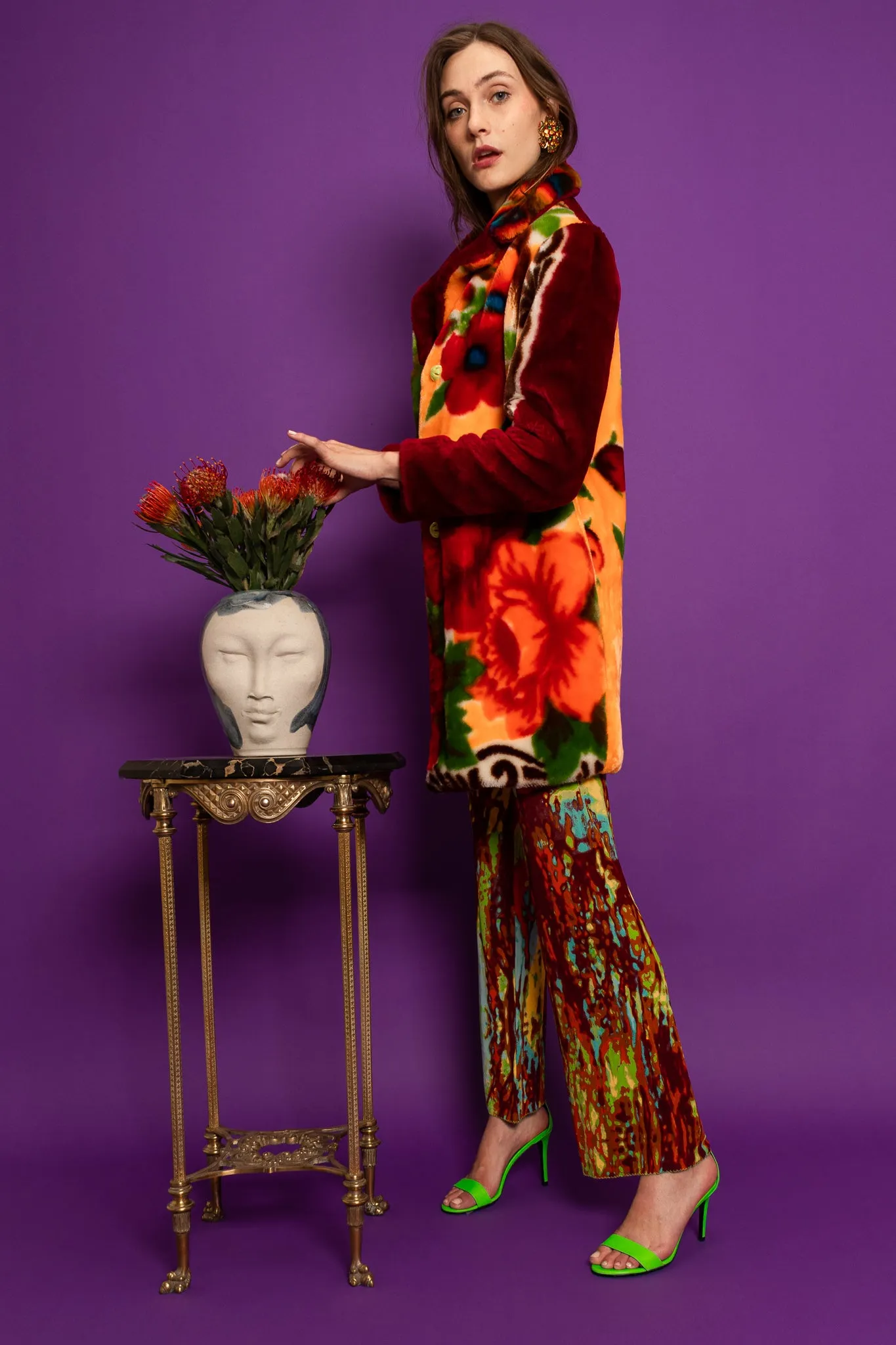 Floral Faux Fur Fleece Coat