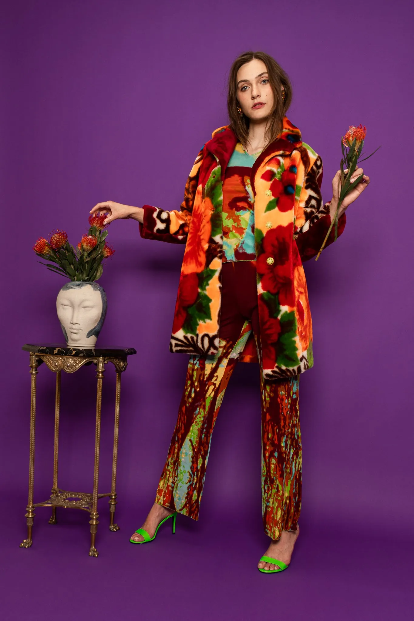Floral Faux Fur Fleece Coat