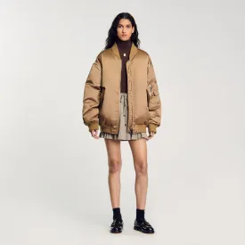 Gaga Satin-Look Bomber Jacket Beige