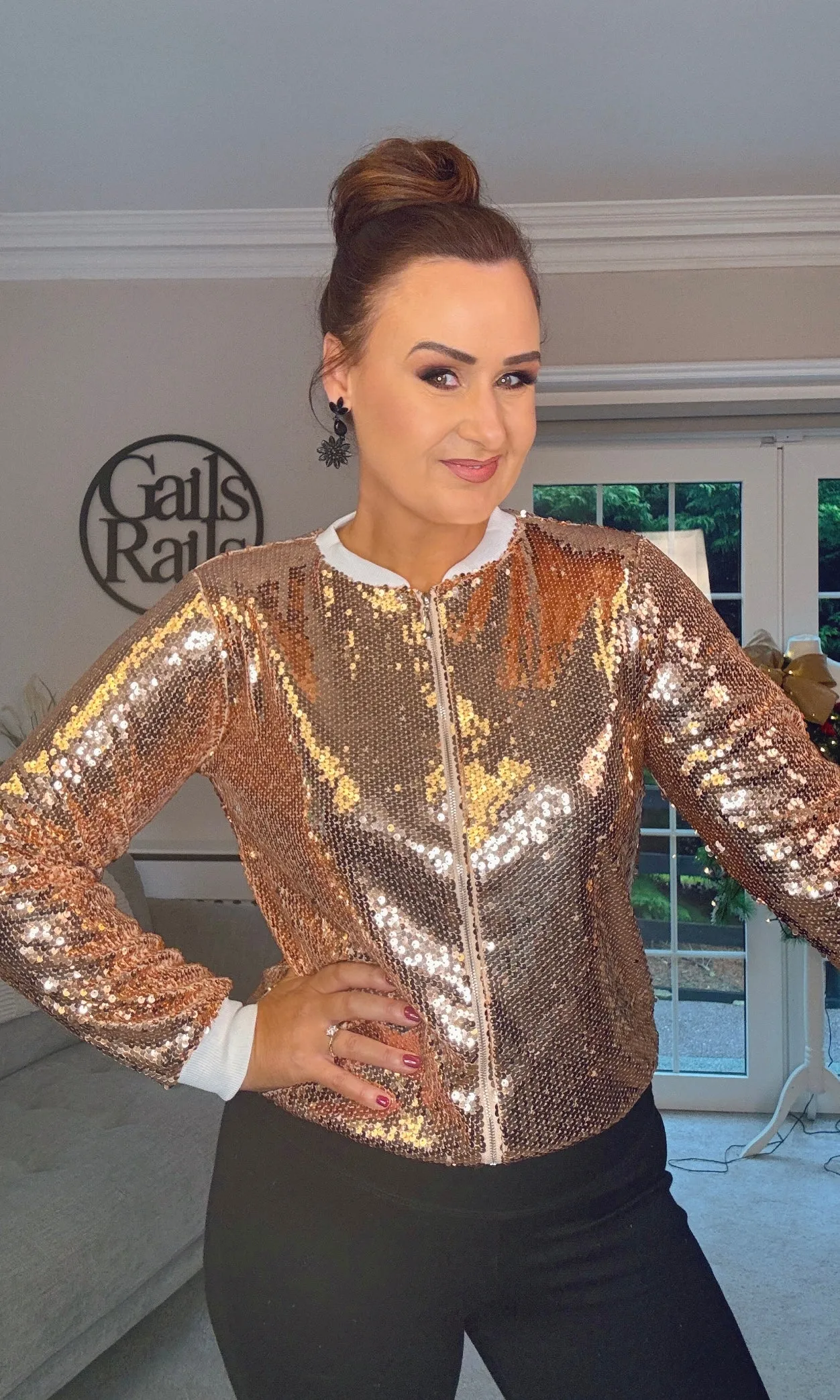 GOLD SEQUIN BOMBER JACKET