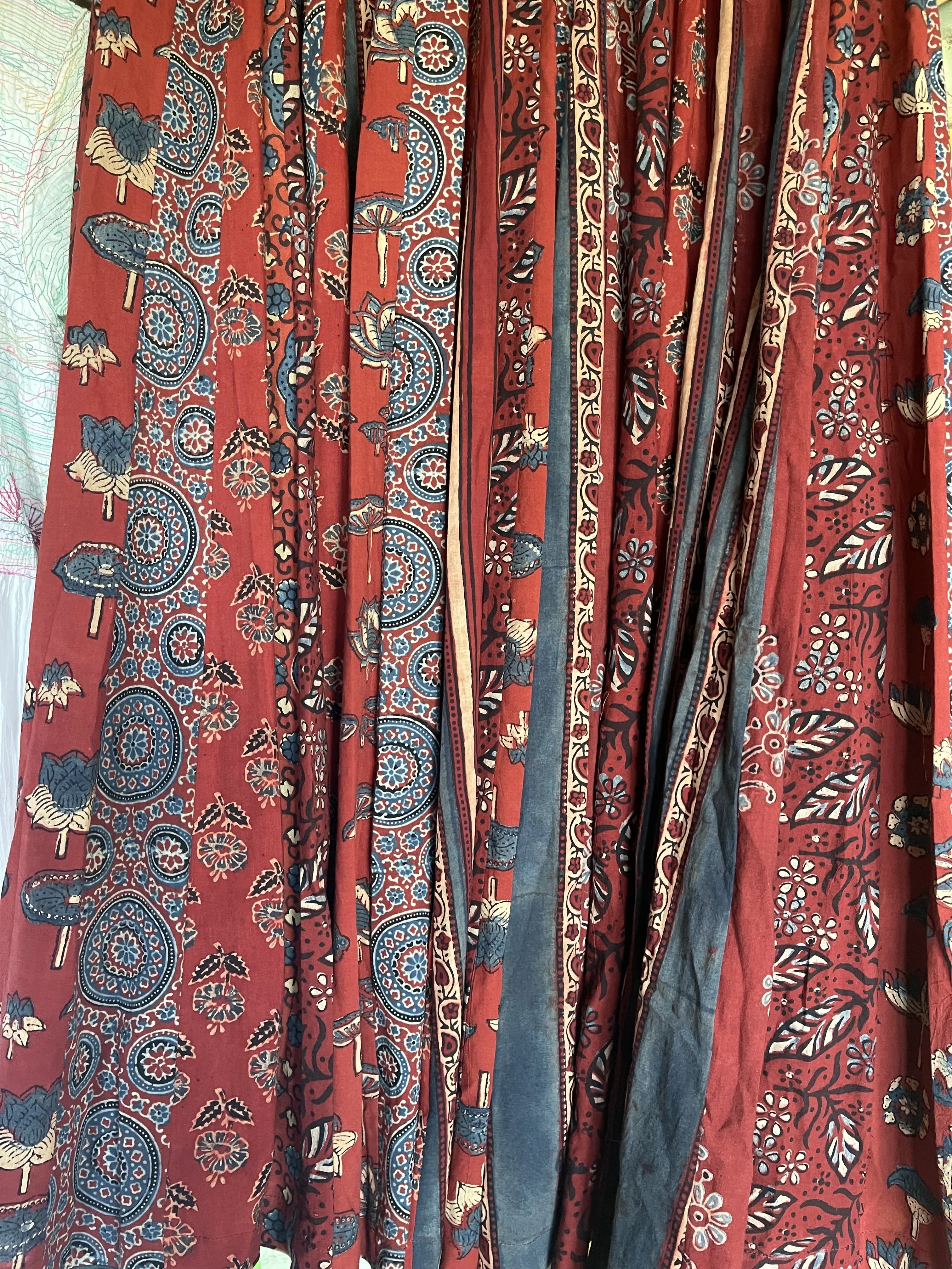 Handblock Printed Panelled Skirt- Ajrakh Red