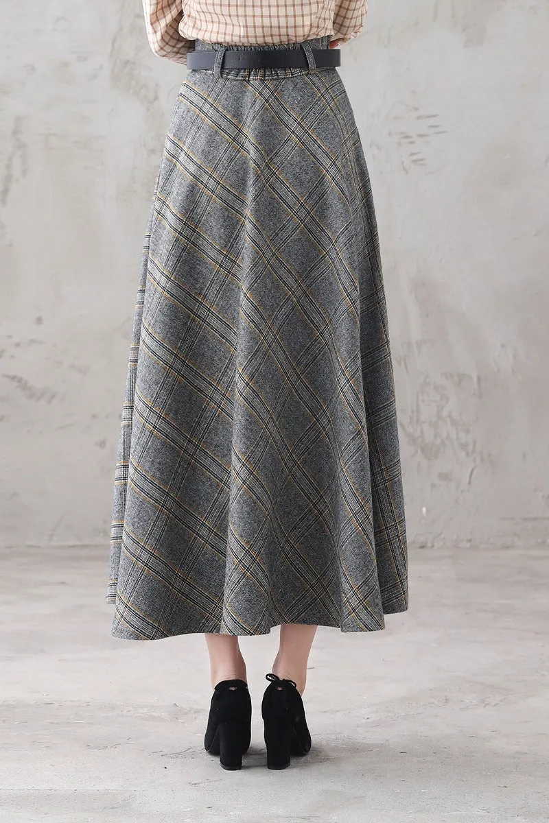 High Waist Vintage Inspired Tartan Wool Skirt 3293#