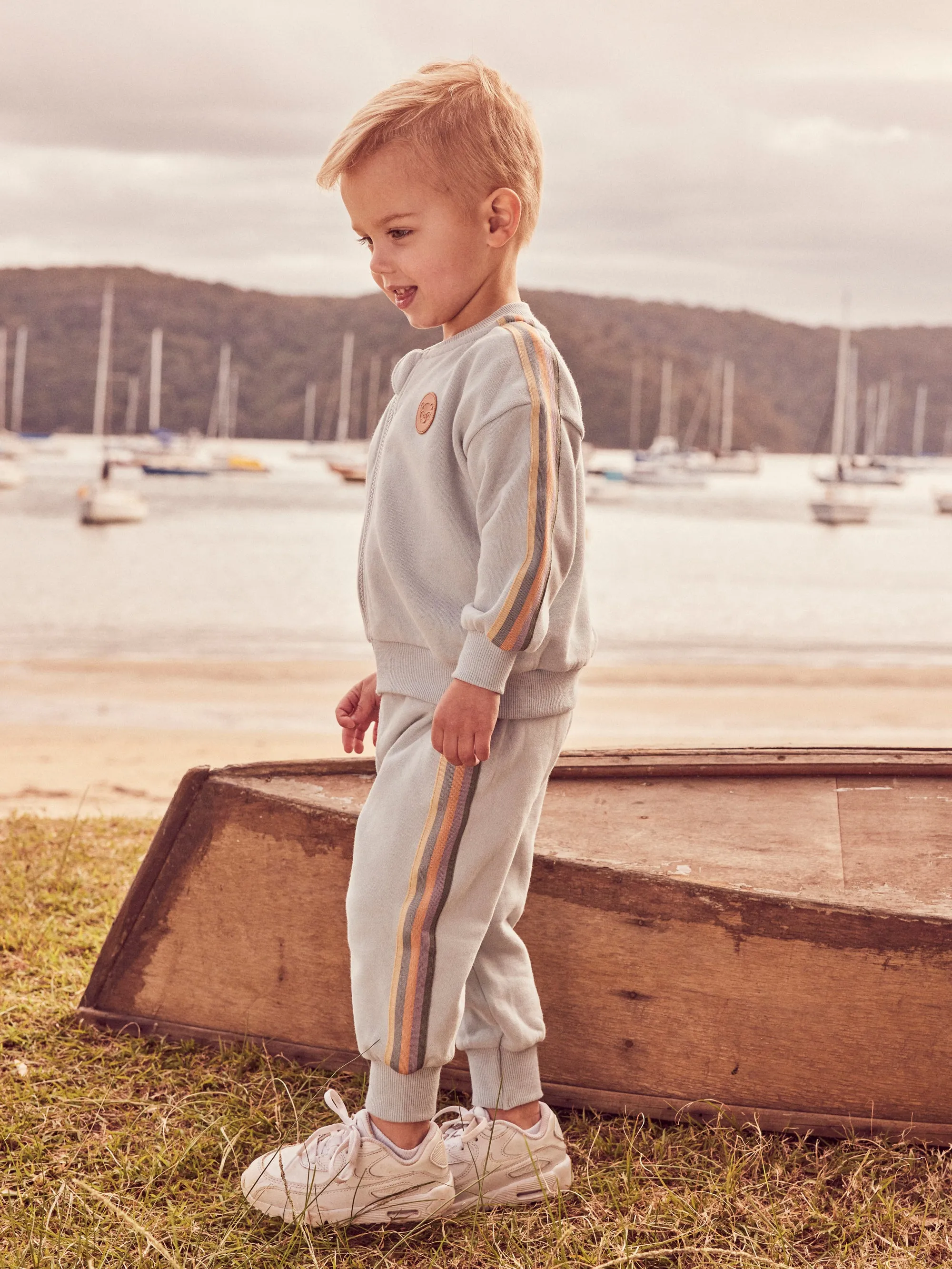 Huxbaby Stripe Retro Track Jacket - Dusty Sky