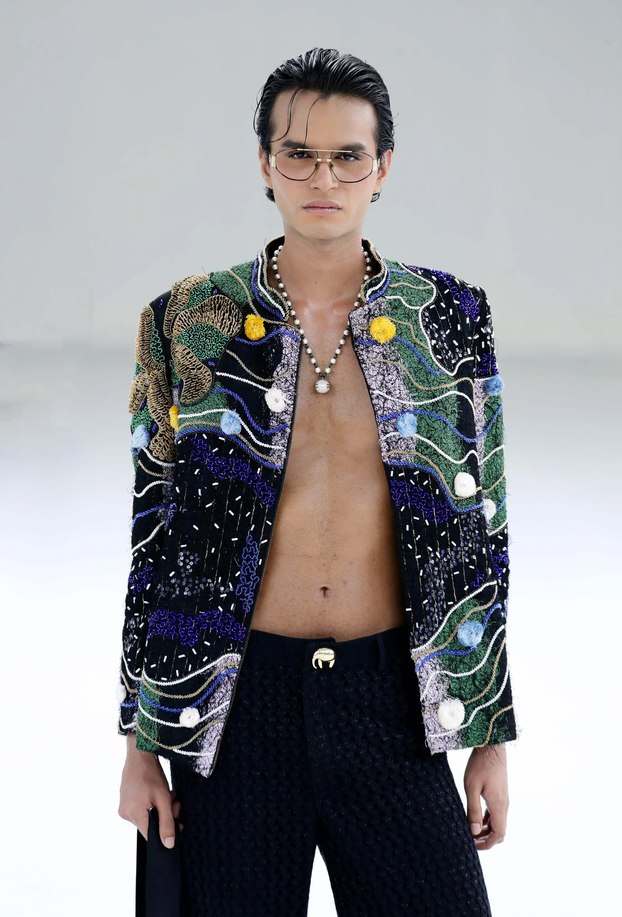 Inkly Jardin Bandhgala with Textured Knitted Pants