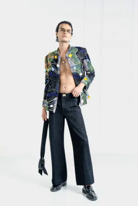 Inkly Jardin Bandhgala with Textured Knitted Pants