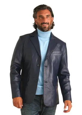 Inserch Men's Navy-Blue Blazer Jacket Genuine Leather Regular Fit
