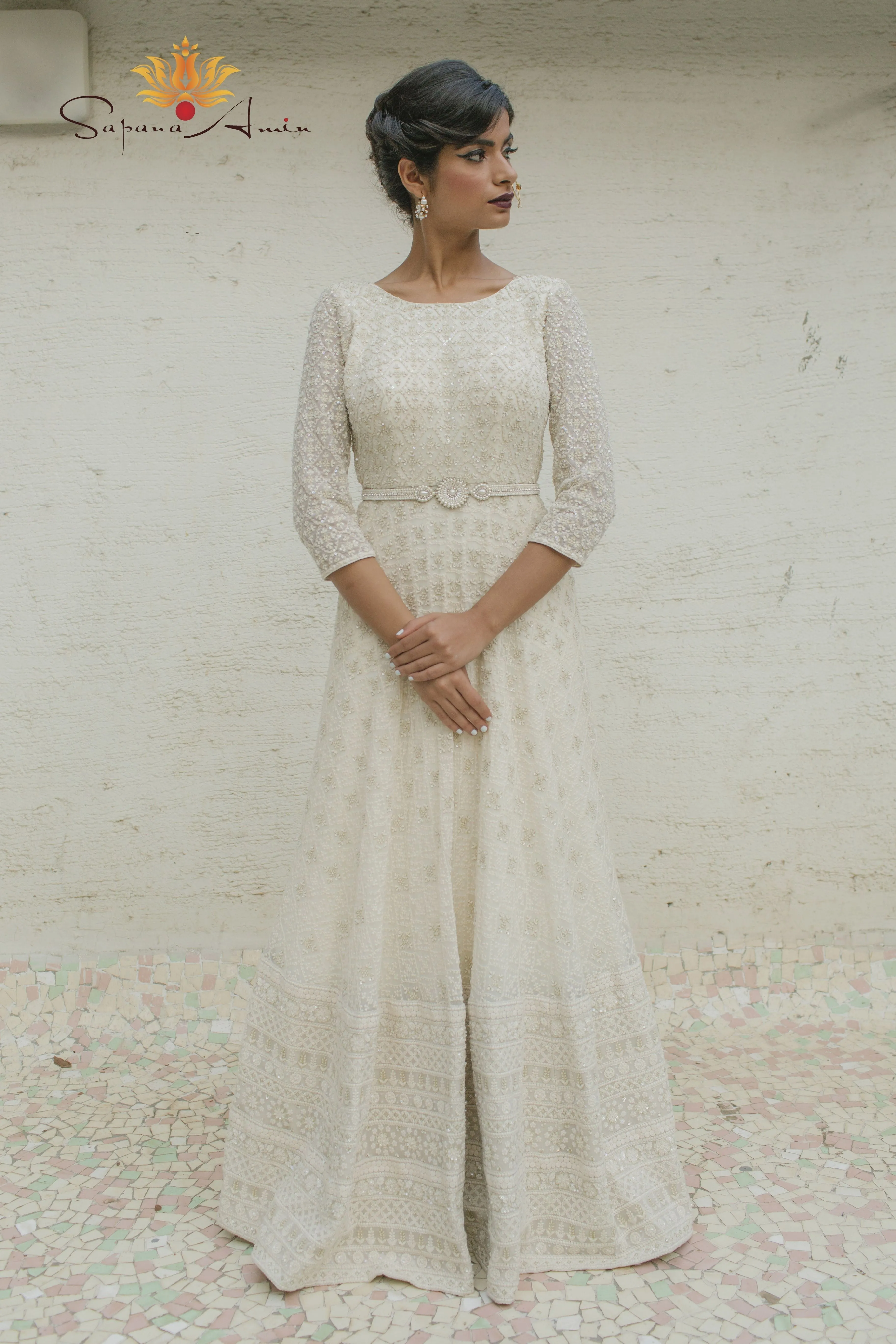 Ivory Textured Gown  Elegant Evening Wear for Special Occasions