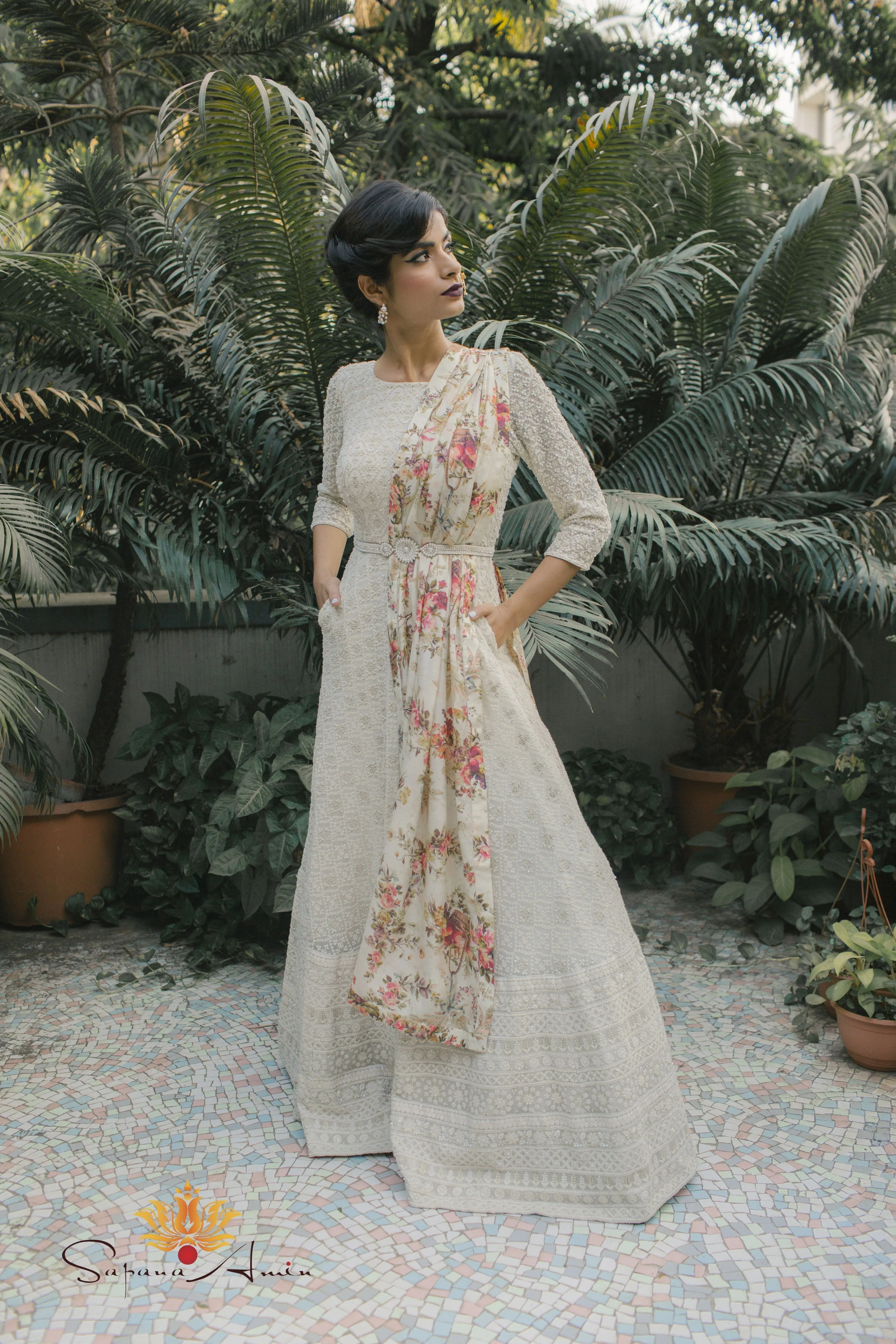 Ivory Textured Gown  Elegant Evening Wear for Special Occasions
