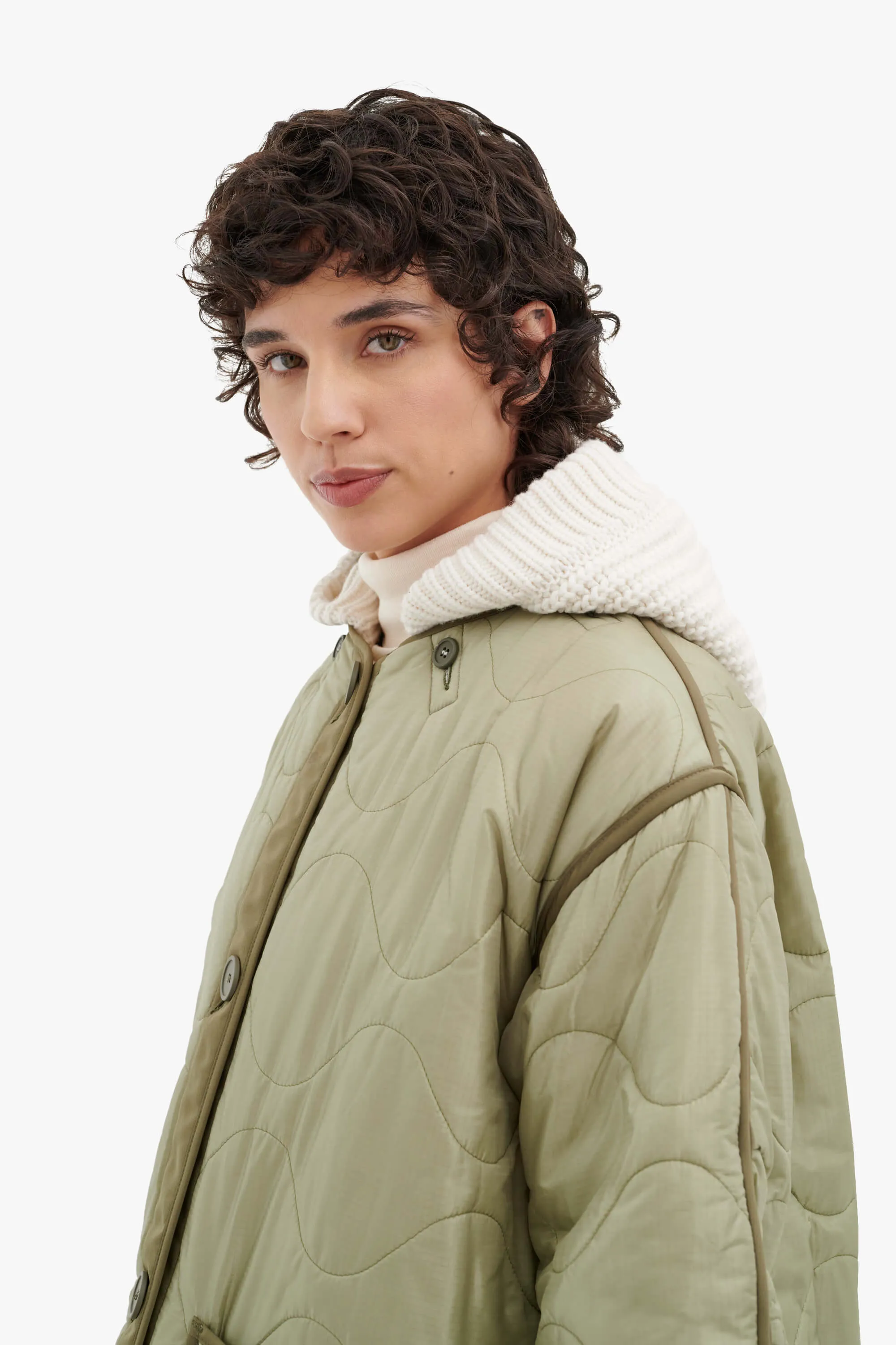 Knit Quilt Hood - Ivory / Pale Sage