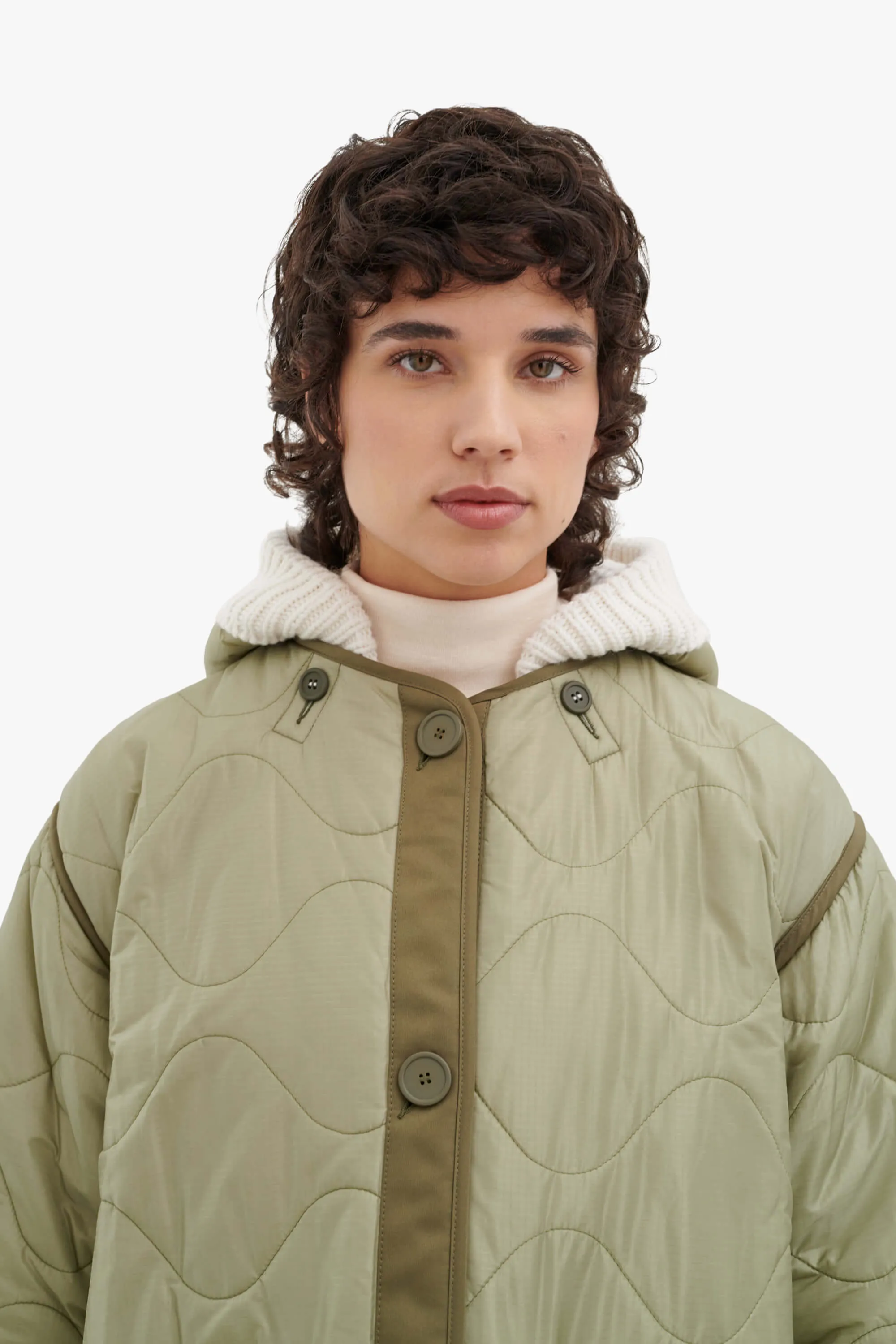 Knit Quilt Hood - Ivory / Pale Sage
