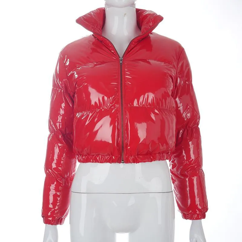 Ladies Patent Leather Puffer Jacket