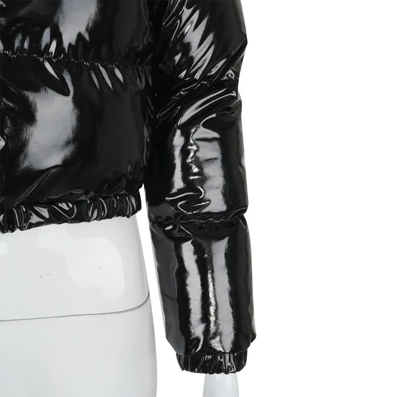 Ladies Patent Leather Puffer Jacket