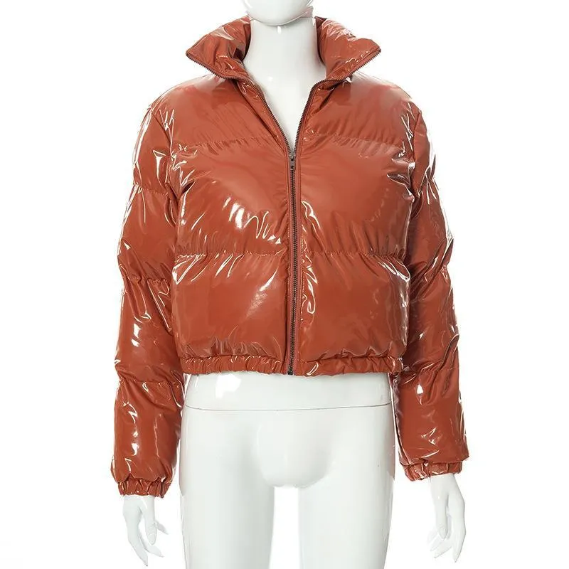 Ladies Patent Leather Puffer Jacket