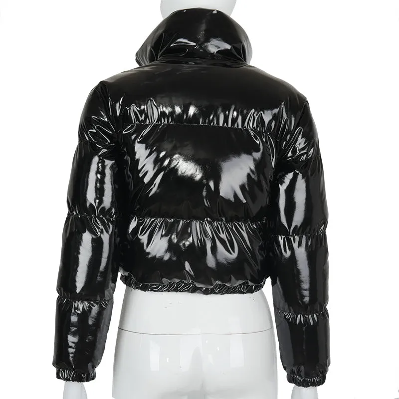 Ladies Patent Leather Puffer Jacket