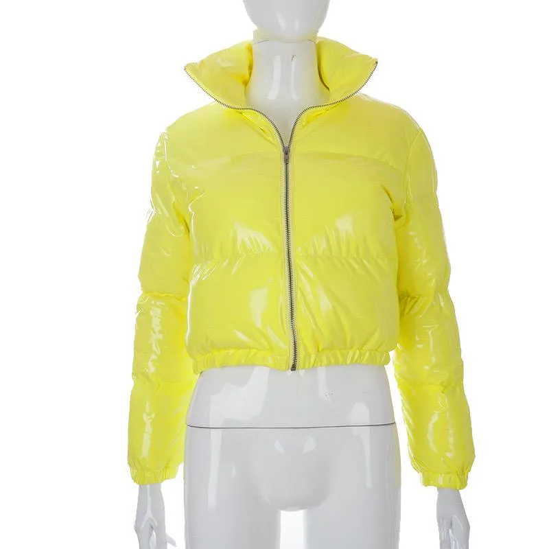 Ladies Patent Leather Puffer Jacket
