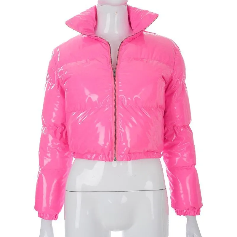 Ladies Patent Leather Puffer Jacket