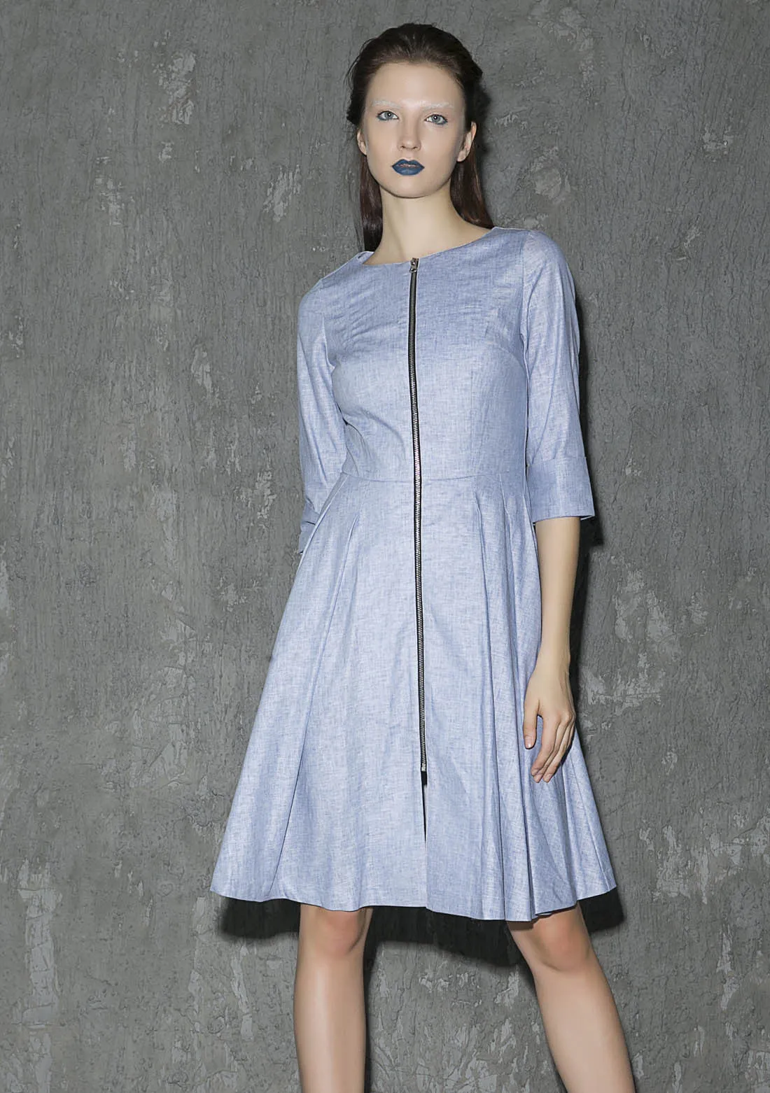 Linen midi dress woman pleated dress party dress (1312)