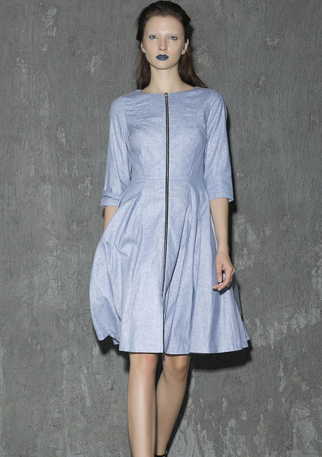 Linen midi dress woman pleated dress party dress (1312)