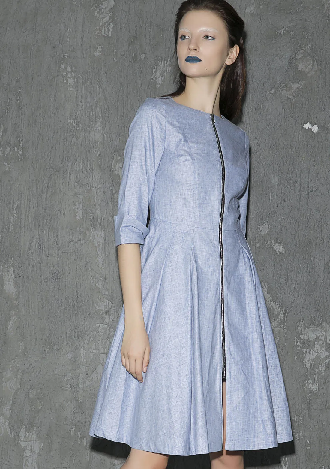 Linen midi dress woman pleated dress party dress (1312)