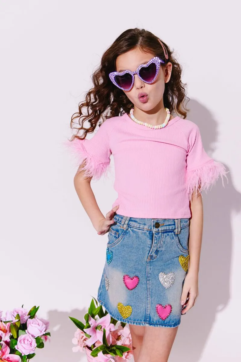 Lola And The Boys - Sparkle Heart Denim Skirt