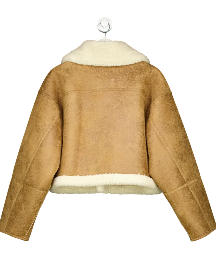 MANGO Beige Contrast Neck And Waist Bomber Jacket UK L