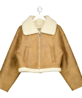 MANGO Beige Contrast Neck And Waist Bomber Jacket UK L