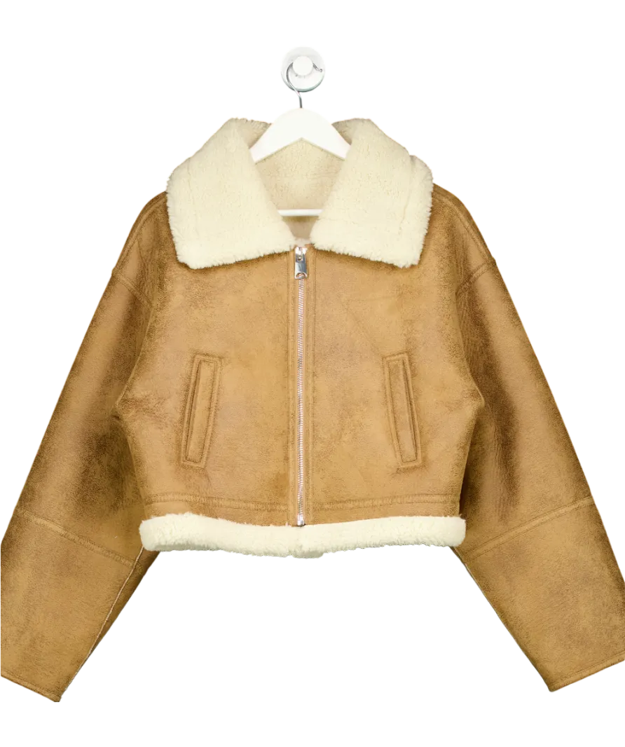 MANGO Beige Contrast Neck And Waist Bomber Jacket UK L