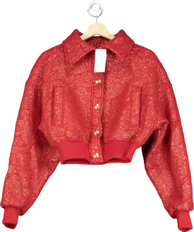 Mariam Al Sibai Red Textured Cropped Bomber Jacket UK XS/S