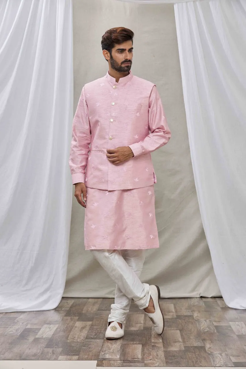 Mauve Pink raw silk jacket set