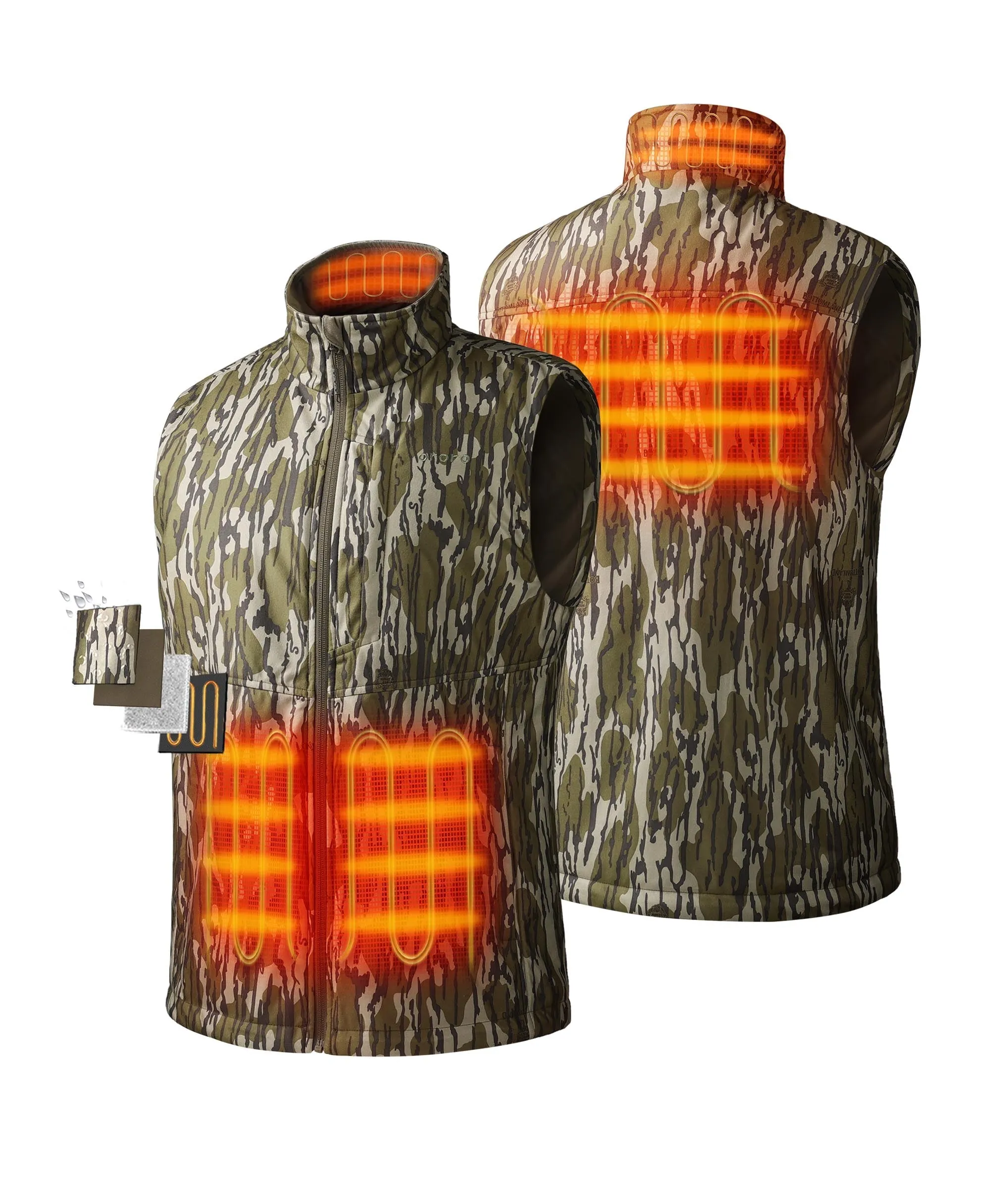 Men's Heated Hunting Gilet - Camouflage, Mossy Oak Bottomland