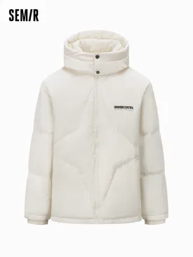 Men's white short thick down jacket