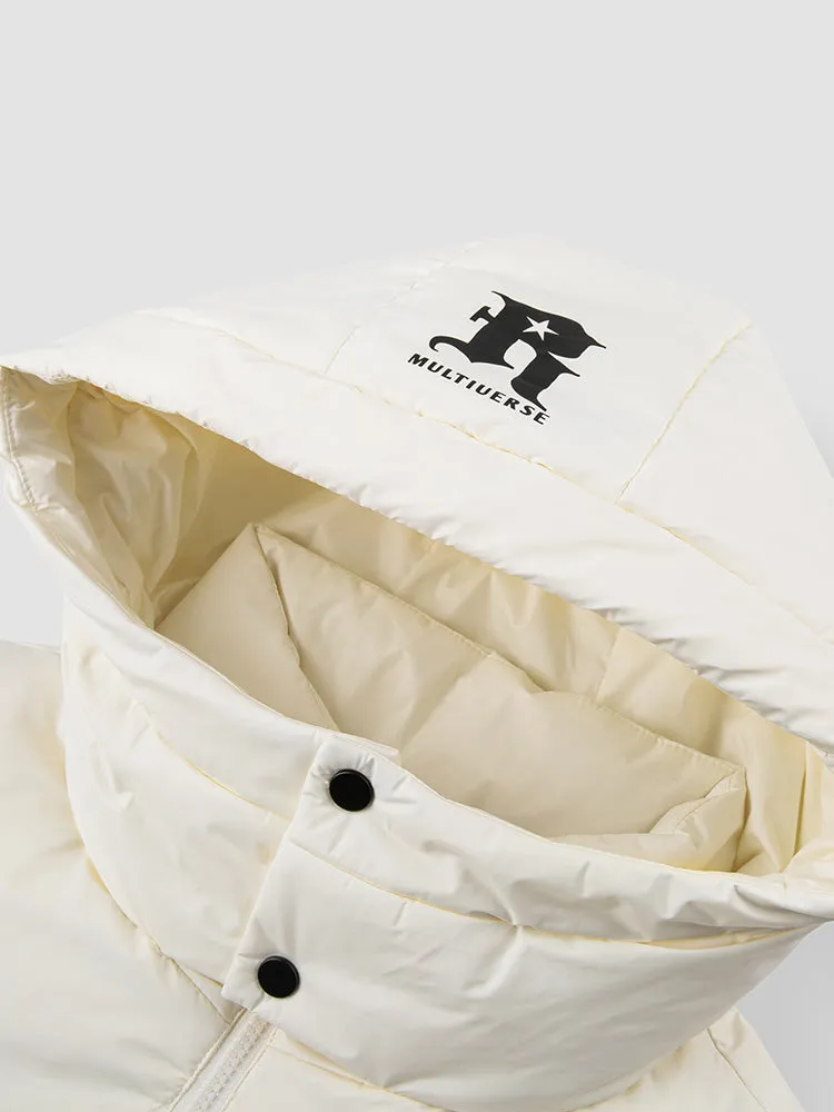 Men's white short thick down jacket