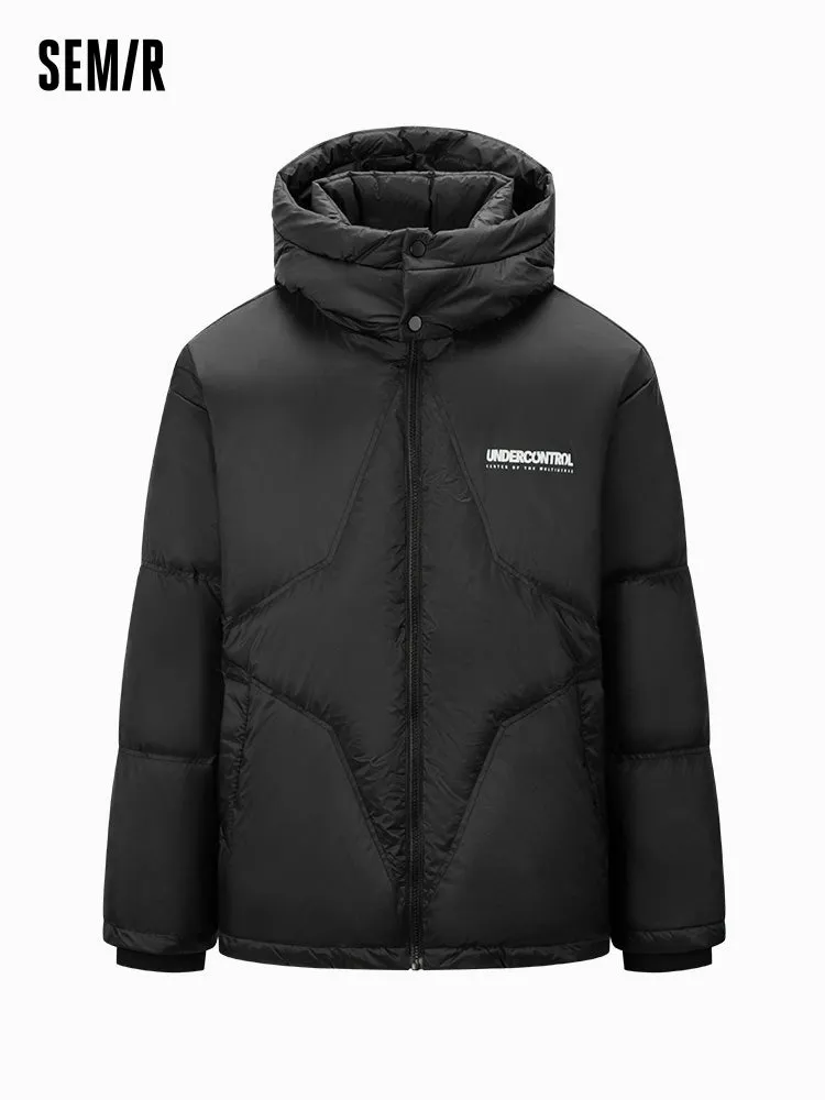 Men's white short thick down jacket