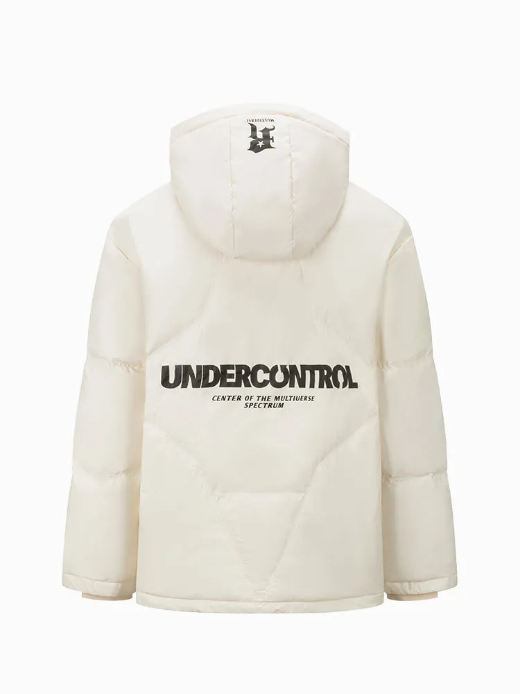Men's white short thick down jacket