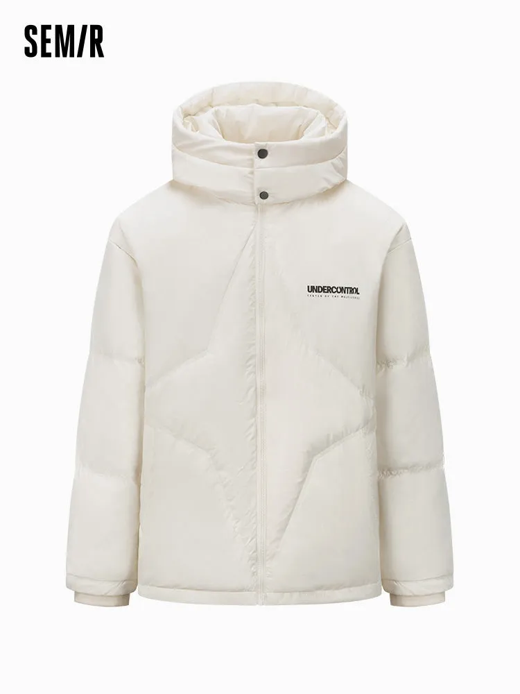 Men's white short thick down jacket
