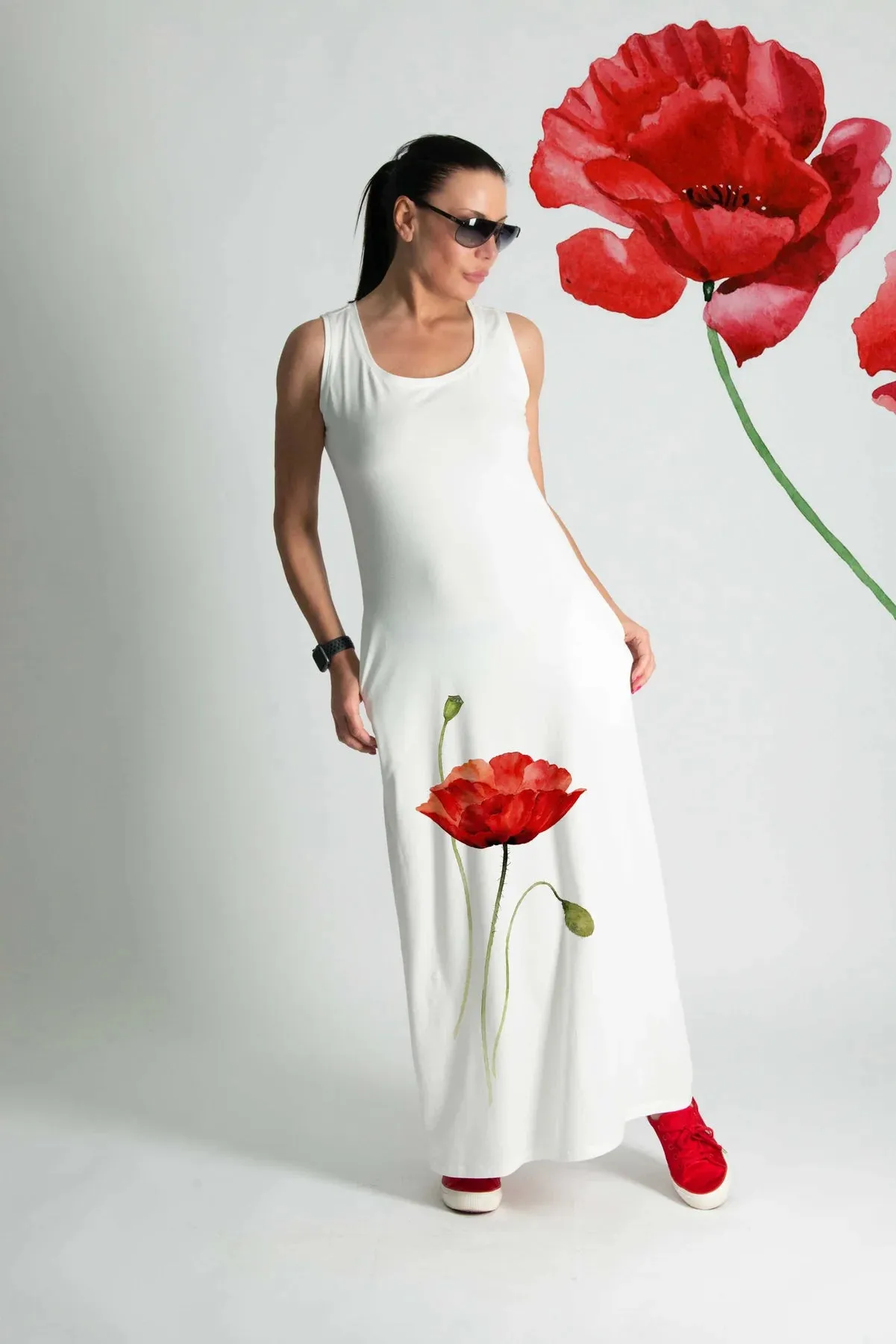 MIKAELA POPPIES JERSEY DRESS