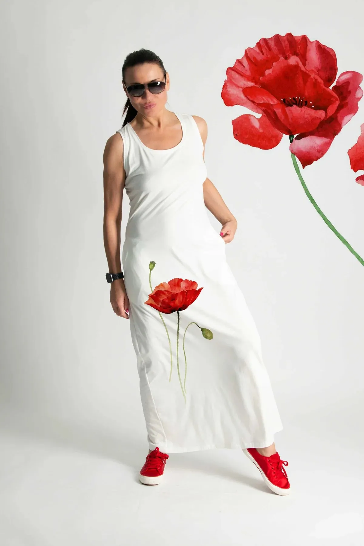 MIKAELA POPPIES JERSEY DRESS
