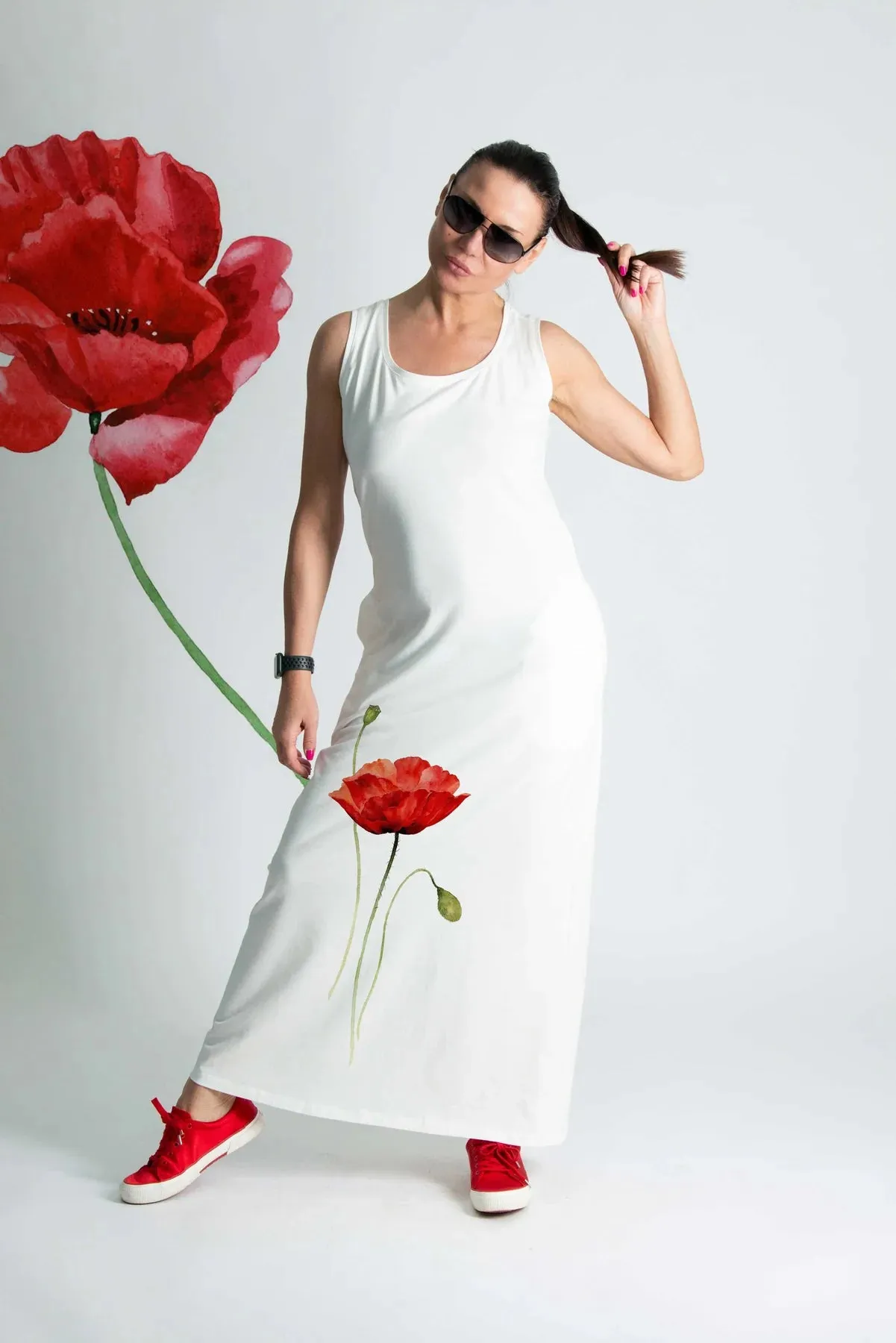 MIKAELA POPPIES JERSEY DRESS