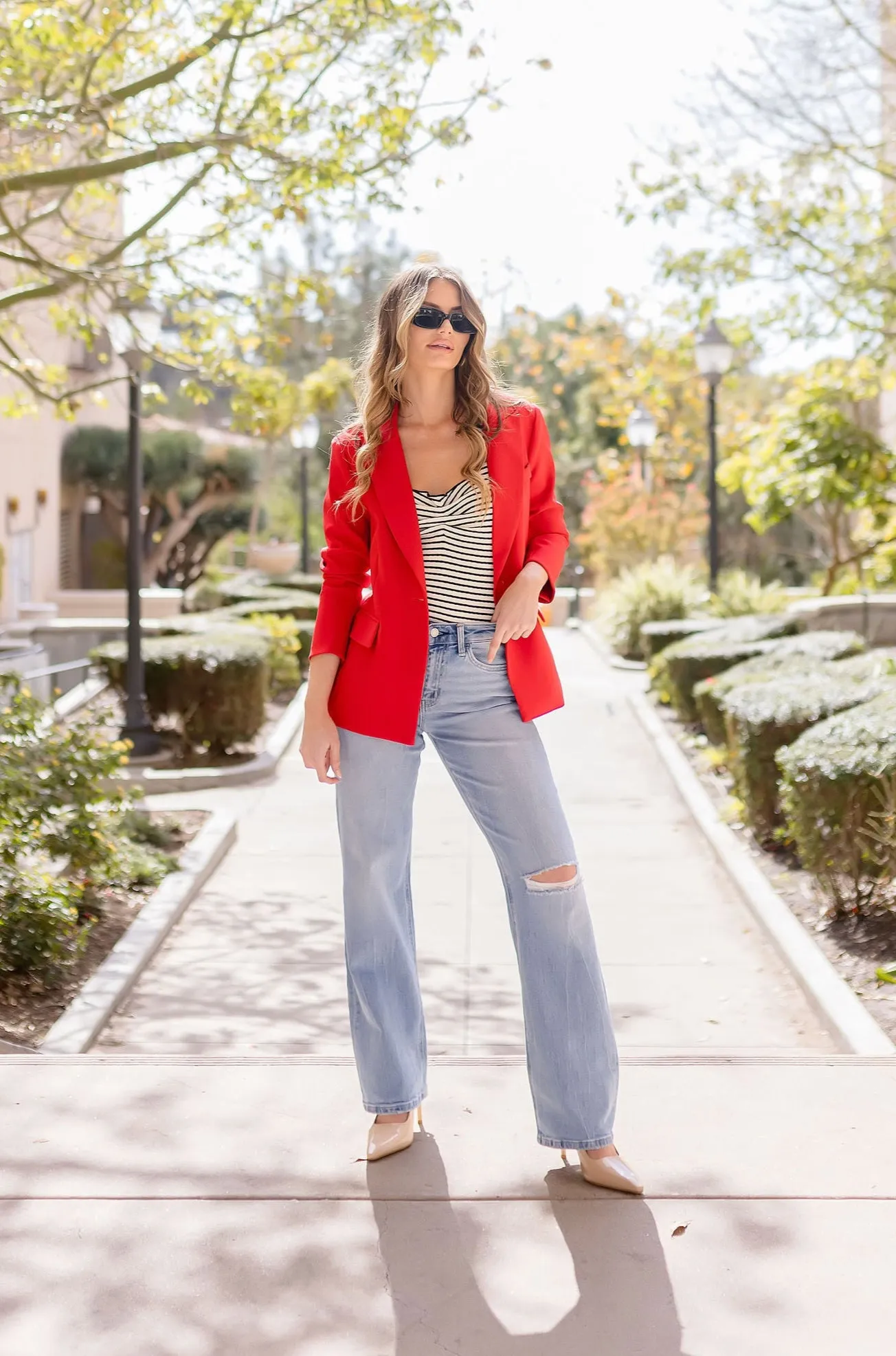 Monique Long Sleeve Notched Lapel Blazer Red