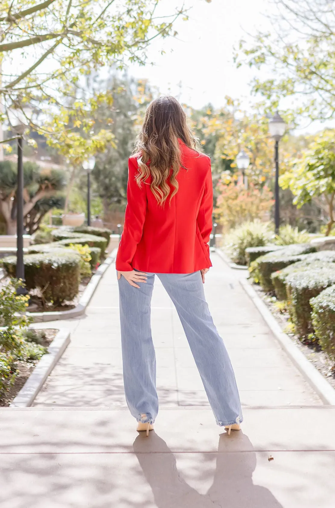 Monique Long Sleeve Notched Lapel Blazer Red