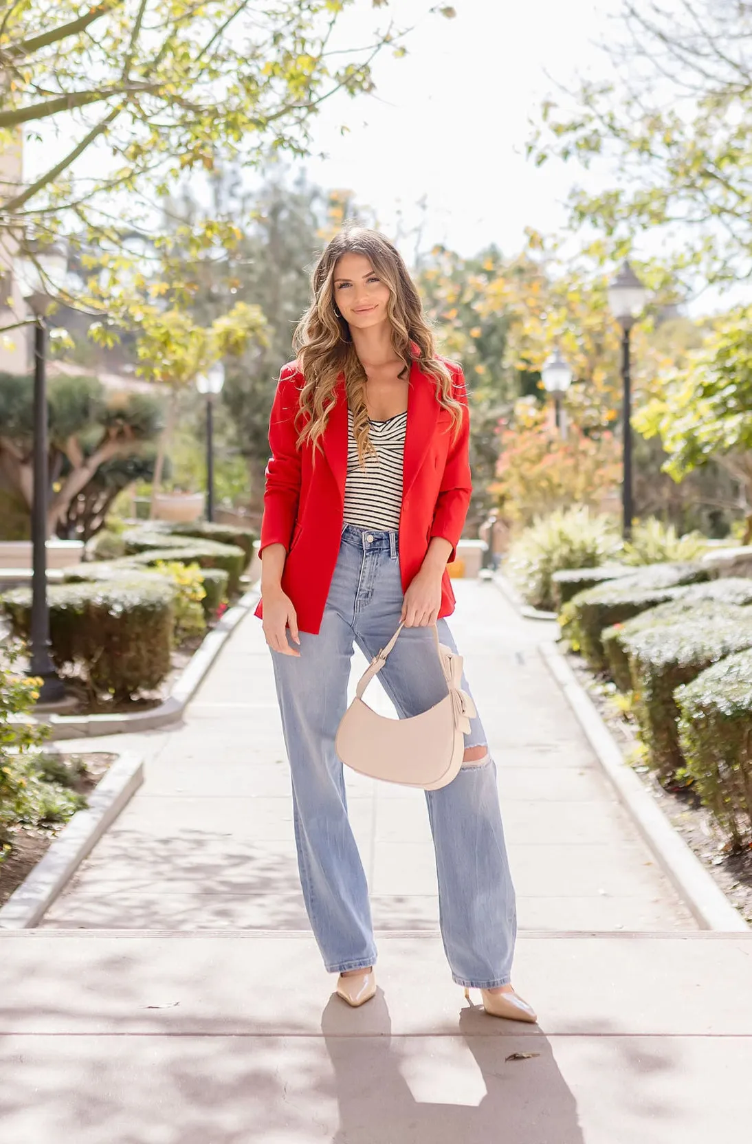 Monique Long Sleeve Notched Lapel Blazer Red