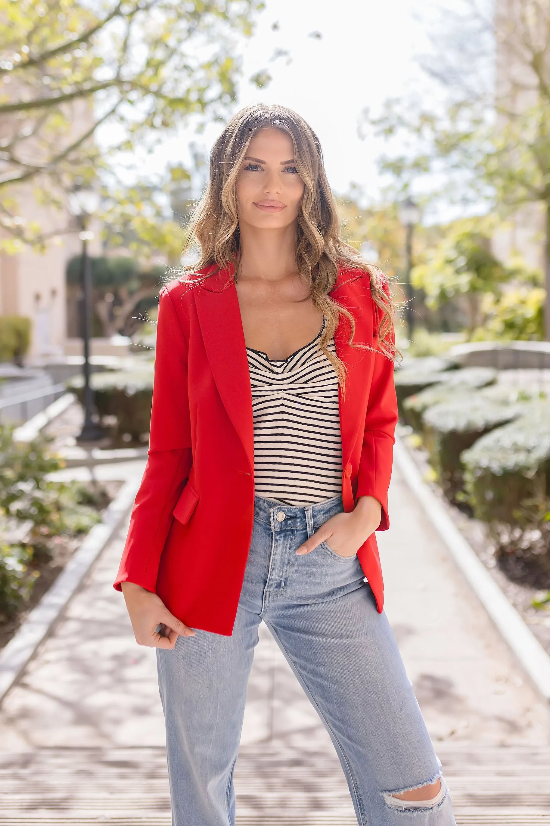 Monique Long Sleeve Notched Lapel Blazer Red