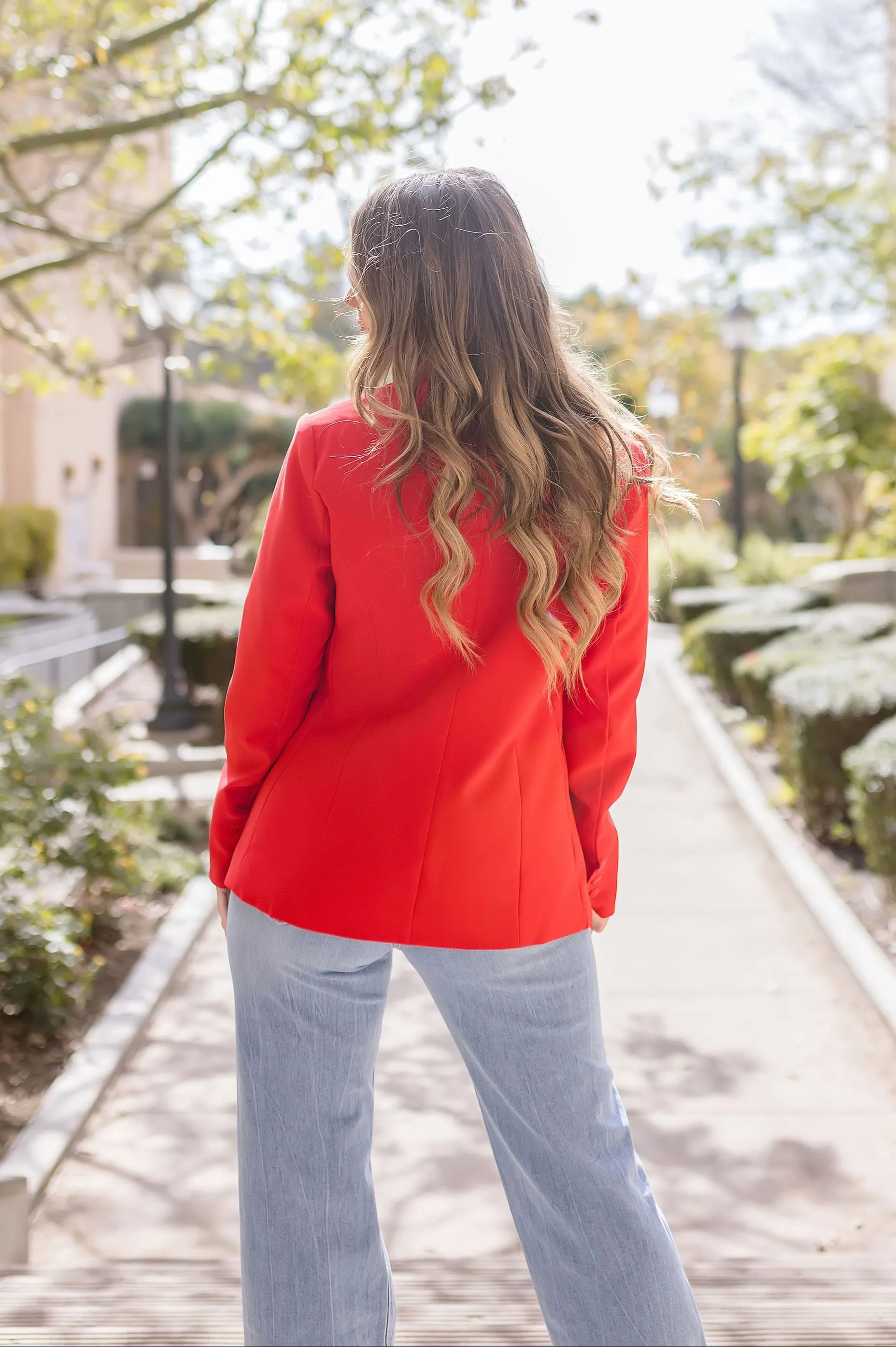Monique Long Sleeve Notched Lapel Blazer Red