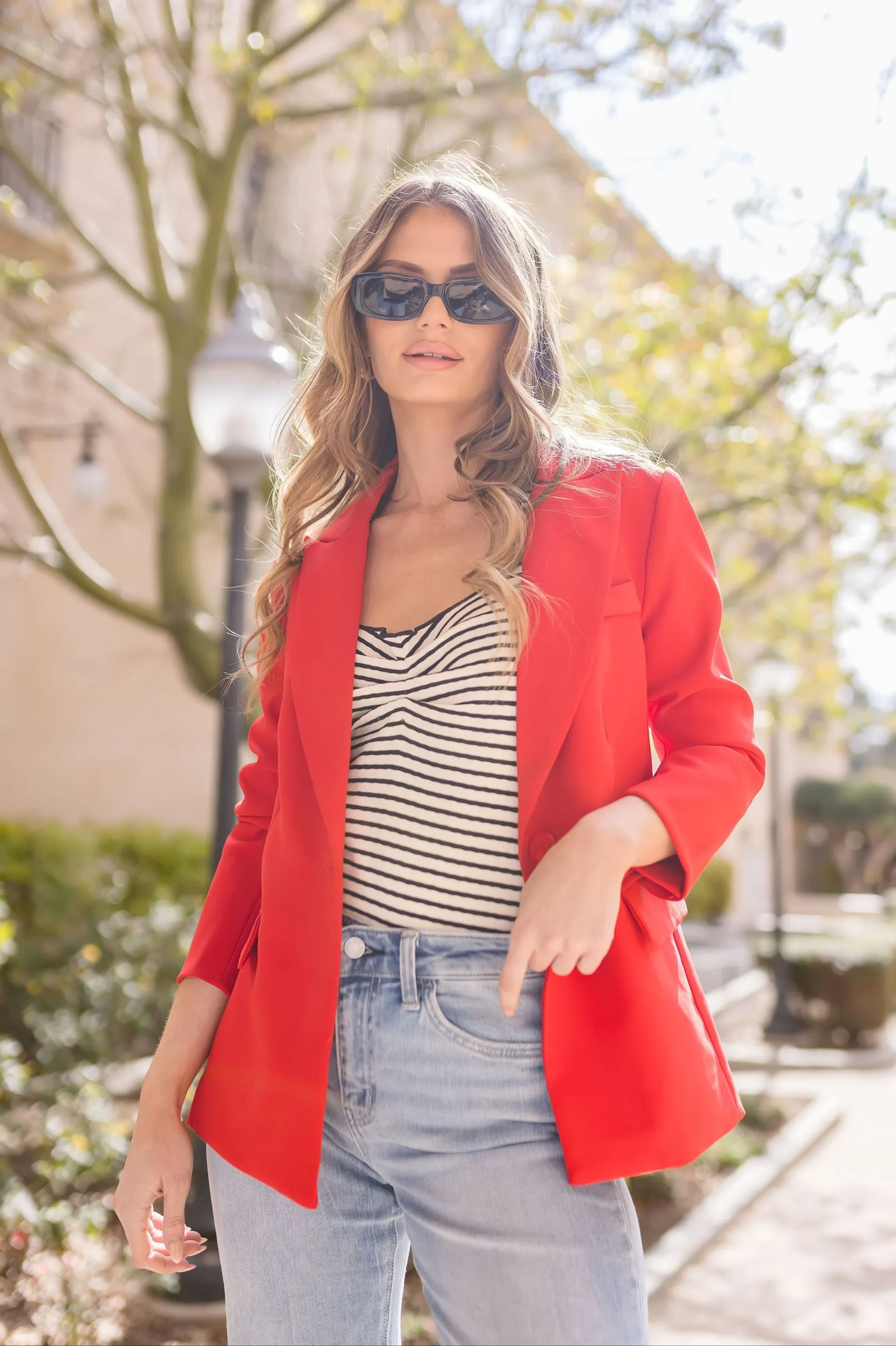 Monique Long Sleeve Notched Lapel Blazer Red