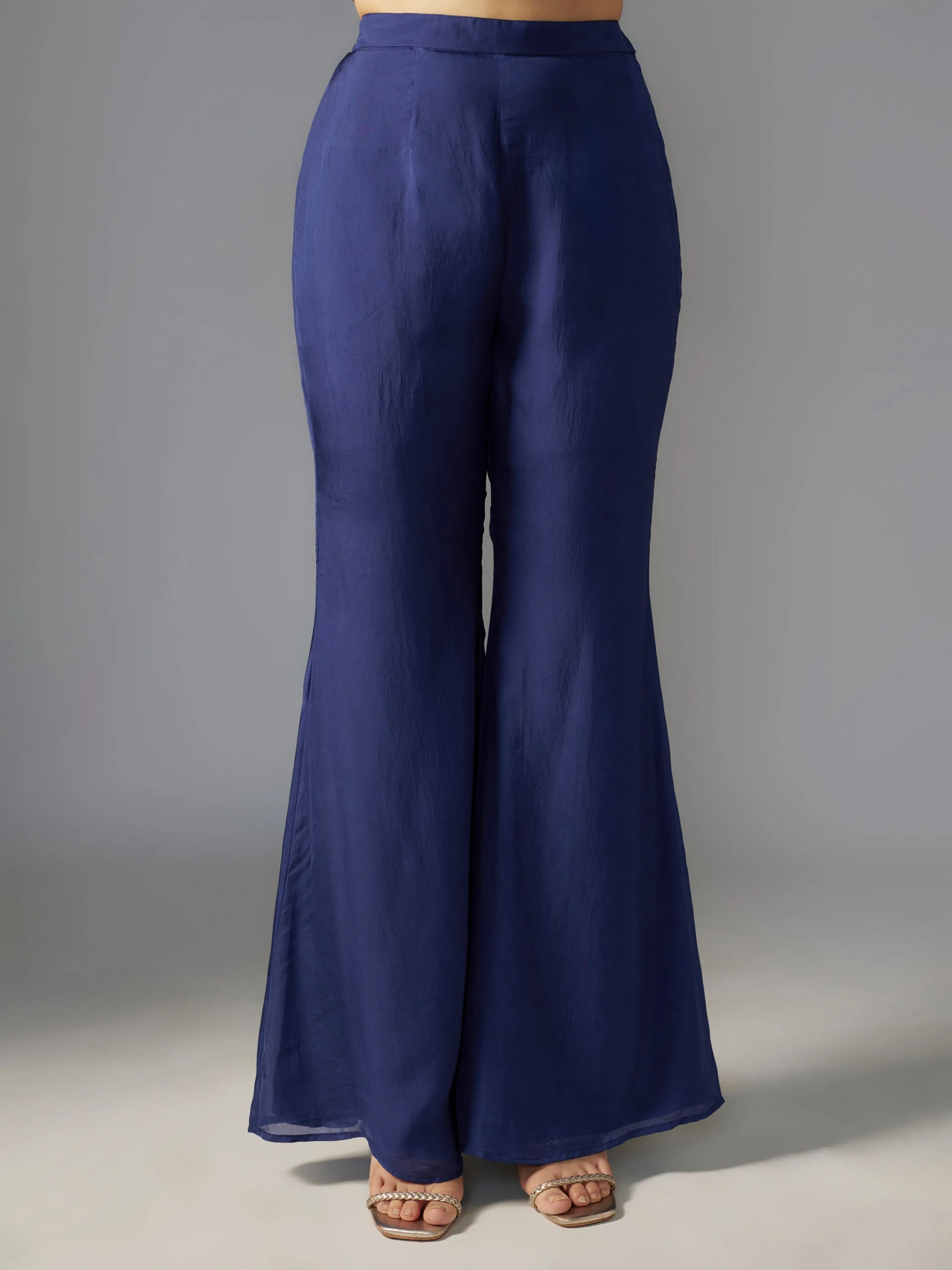 Navy Embroidered Flat Chiffon Sharara Set