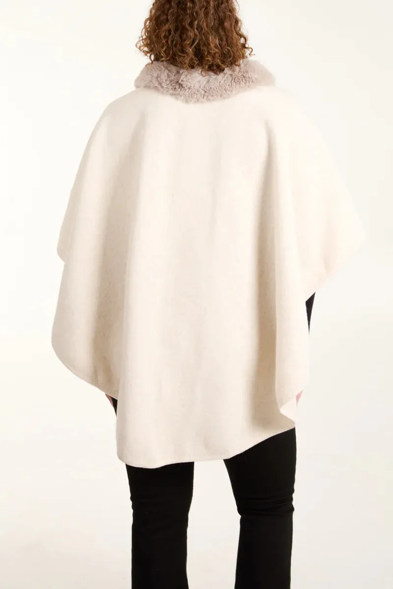 Plain Fur Collar Trim Cape