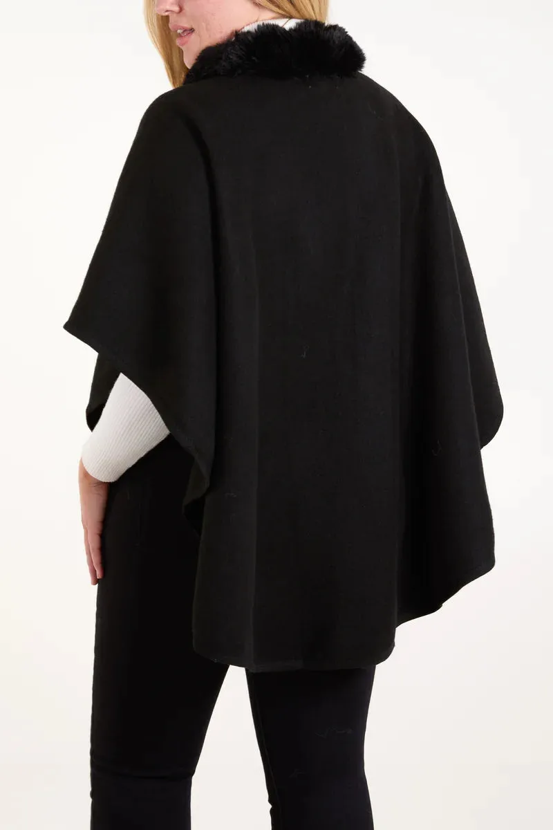 Plain Fur Collar Trim Cape