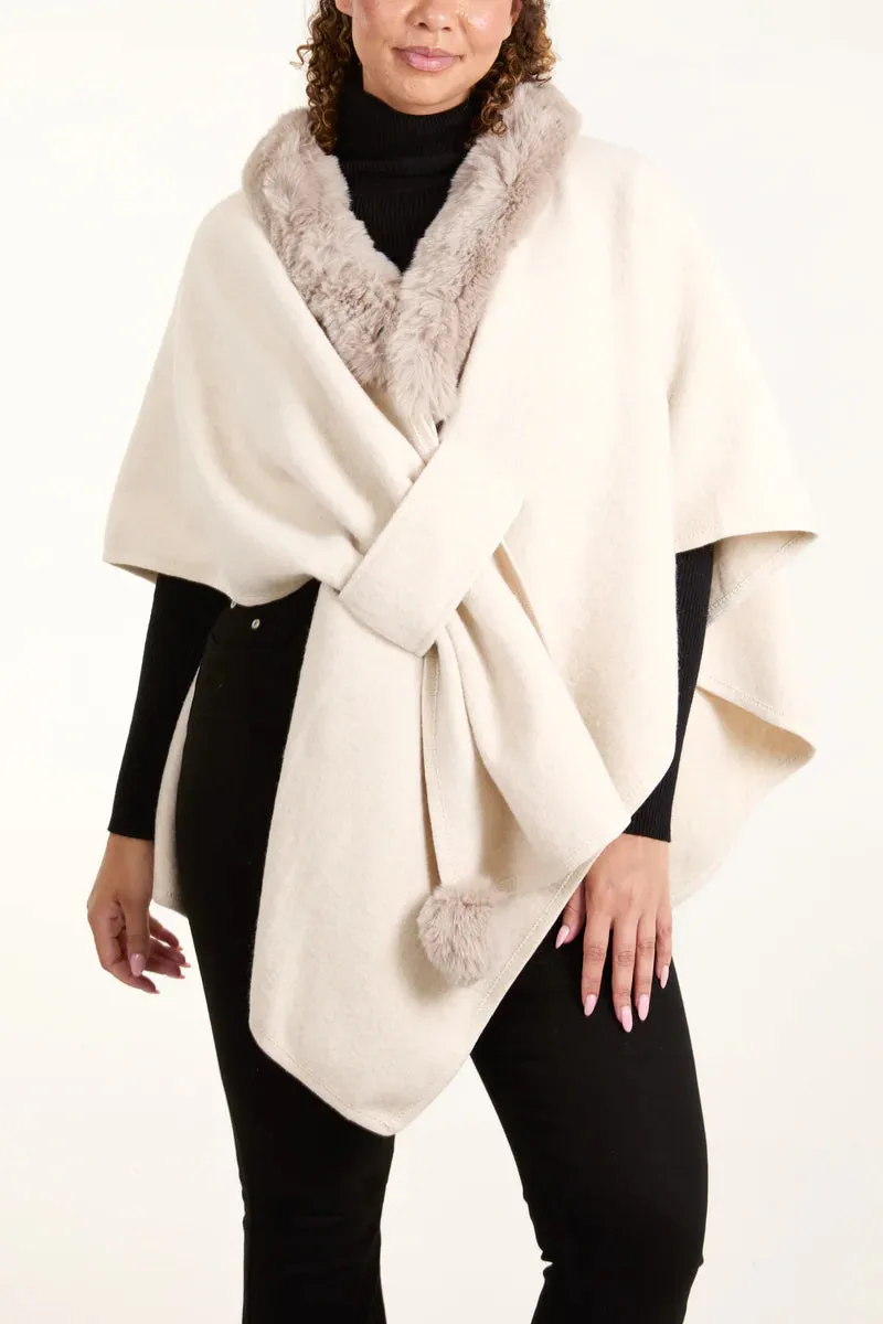Plain Fur Collar Trim Cape