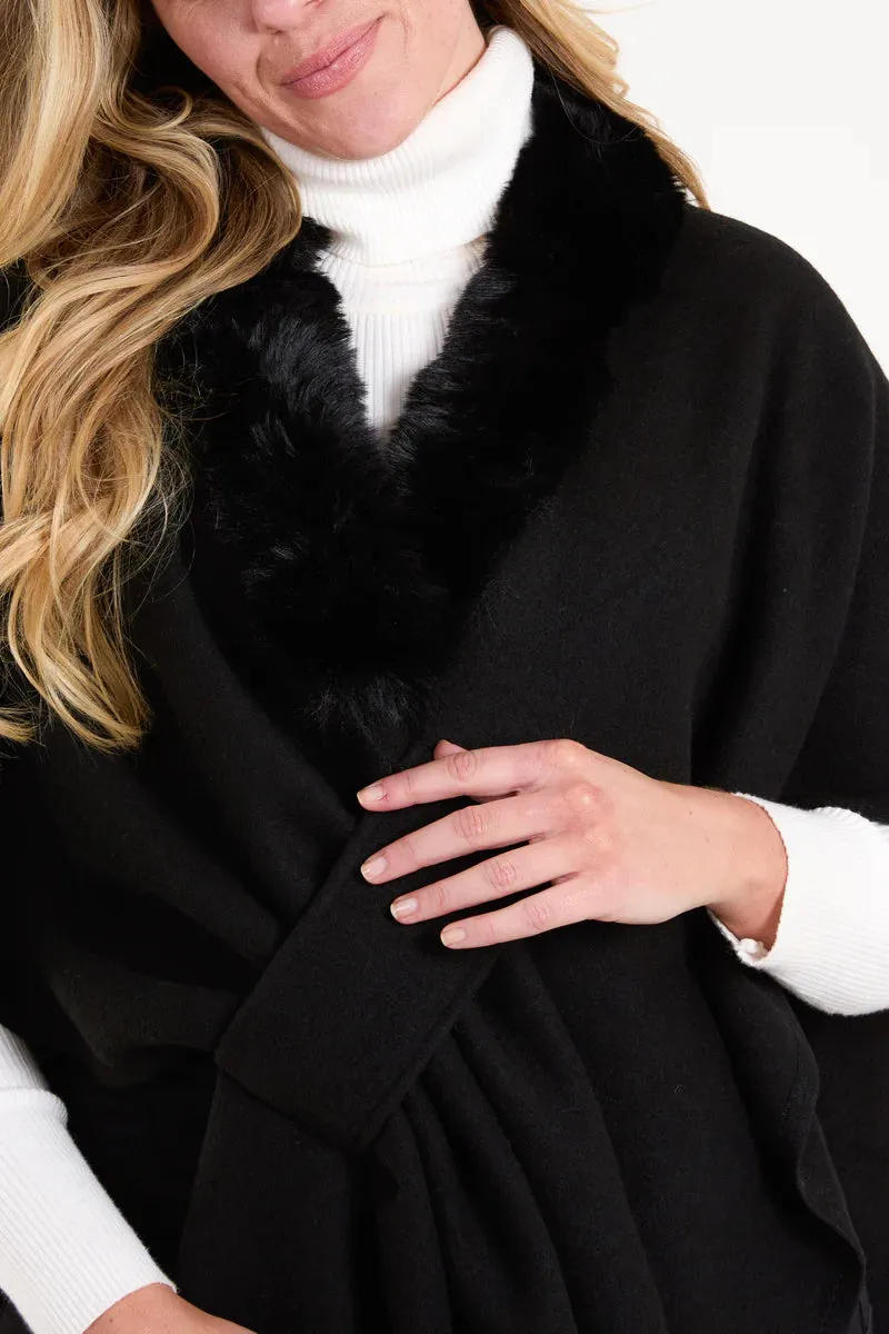 Plain Fur Collar Trim Cape